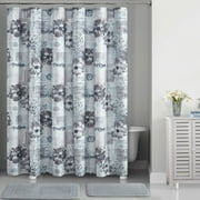 Mainstays Blue Postal Printed 15 Piece Shower Curtain Set, Polyester