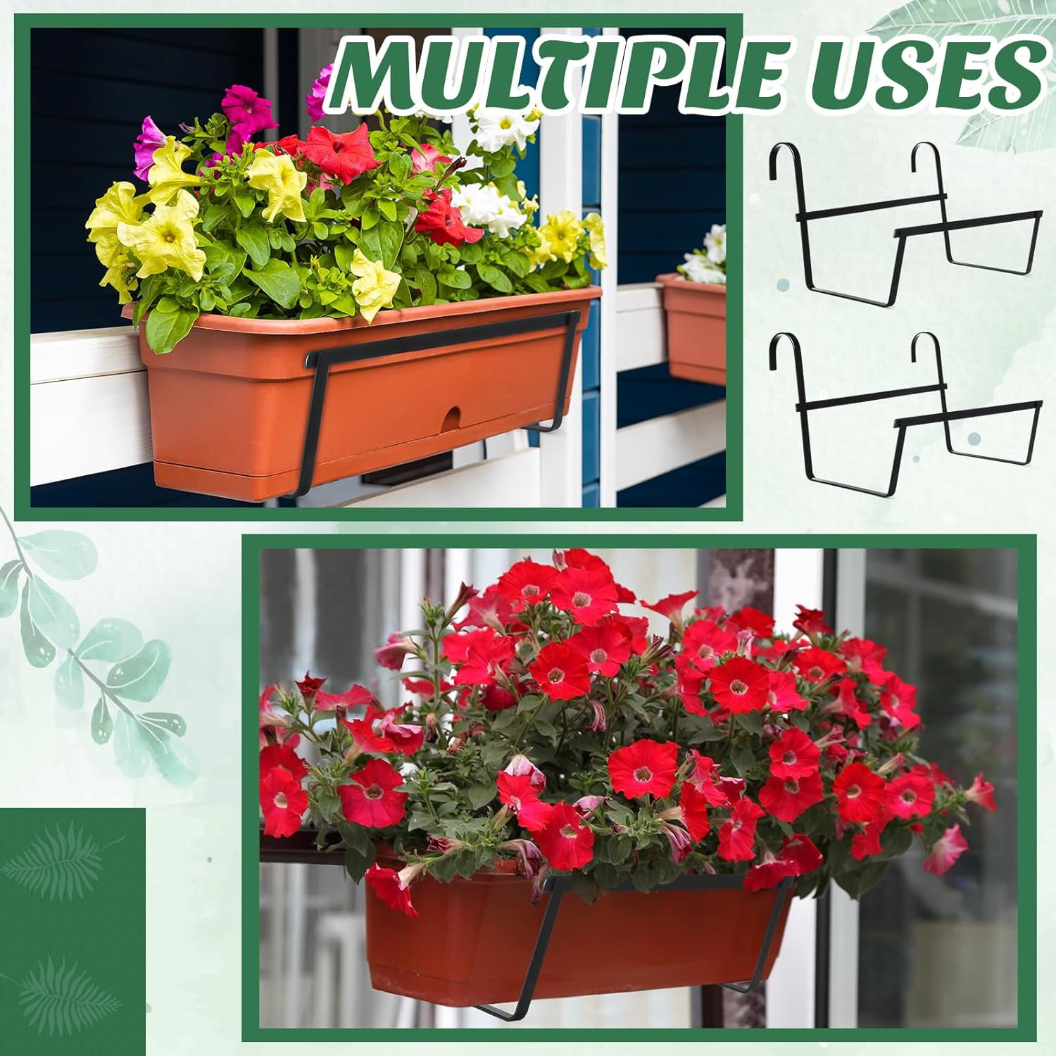 Window Deck Railing Planters Boxes , Window Boxes Planters Flower Boxes, Balcony Railing Hanging Flower Pot Hook, Metal Flower Pot Stand for Outdoor Fence Porch Patio Lawn (17 Inch)