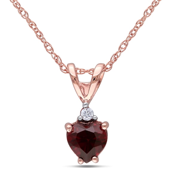 Everly Women's 1/2ct TGW Garnet and Diamond Accent 10k Rose Gold Heart Pendant with Chain