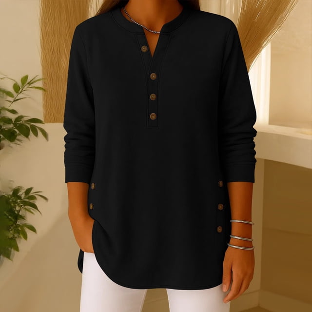 TaTaai Women Fashion Solid Color V-Neck Long Sleeve Loose Casual Velvet Shirt Ladies Soft Comfortable Blouse for Daily Work Travel Shopping Streetwear All Season Wear Gift