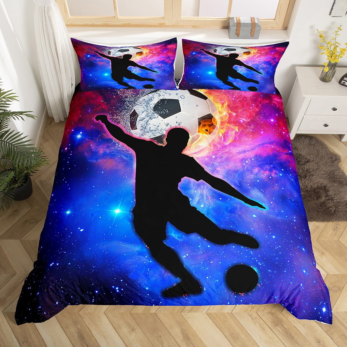 Boys Soccer Bedding Set Football Decor Duvet Cover for Kids Teens