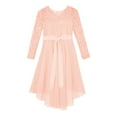 thumbnail image 6 of YONGHS Girls Elegant Lace Flower Girl Dress Long Sleeve A-Line High Low Hem Junior Bridesmaid Dress Pink 16, 6 of 7