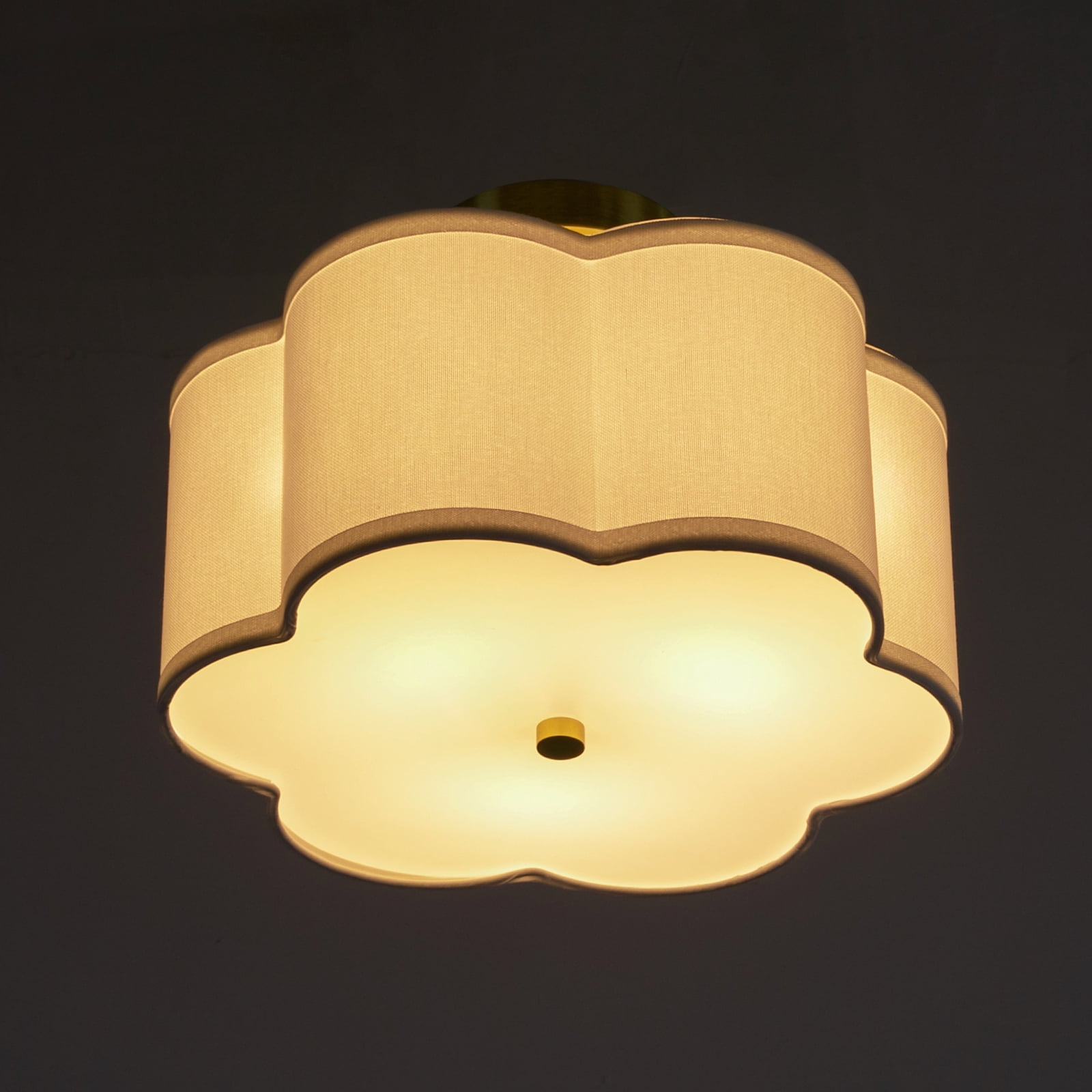 Griptix Modern Creamy White Petal Ceiling Light, Copper Electroplated Body, 3 E26 Bulbs, Soft & Warm Light, Flush Mounted for Bedrooms and Living Rooms