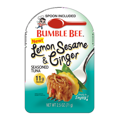 Bumble Bee Dinnerware Bumble Bee Lemon Sesame & Ginger Seasoned Tuna Fish Pouch with Spoon, 2.5 Ounce Pouch, High Protein Food and Snacks ()