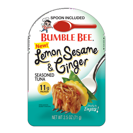 Bumble Bee Lemon Sesame & Ginger Seasoned Tuna Fish Pouch with Spoon, 2.5 Ounce Pouch, High Protein Food and