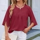 thumbnail image 5 of Blusa Informal de para Mujer, Cuello Redondo, 1/2 con Volantes, Corte Holgado, Color Vino Tinto XXL, 5 of 10
