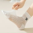 thumbnail image 7 of Women's 4-Pair Pack Sheer Ribbed Ankle Socks with Ruffled Trim and Embroidered Bow Detail in Multiple Color Combinations - 4 pcs-B, 7 of 7