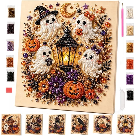 Halloween Ghost Pearl Art DIY Kit, Spooky Cute 3D Diamond Painting Crafts for Adults, DIY Fall Home Decor Wall Art, Spooky Cute 3D Pearl Painting Crafts for Adults (Ghost)