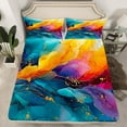 thumbnail image 2 of jejeloiu Marble Liquid Twin Sheet Sets,Ombre Fluid Watercolor Twin Fitted Sheet,Gradient Teal Pink Orange Flat Sheet For Girls Kids,Luxury Bedroom Decor,3-Piece, 2 of 7