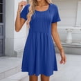 thumbnail image 4 of Tshirt Dress Women Summer Short Sleeve Round Neck A Line Front Pleated Casual Mini Dresses T Shirt Dresses for Women, 4 of 6