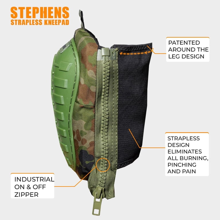 Stephens Strapless Knee Pads For Construction – Heavy-Duty Soft Shell Cap, Zipper Fit, No-Slip Grip For Flooring, Roofing, Gardening