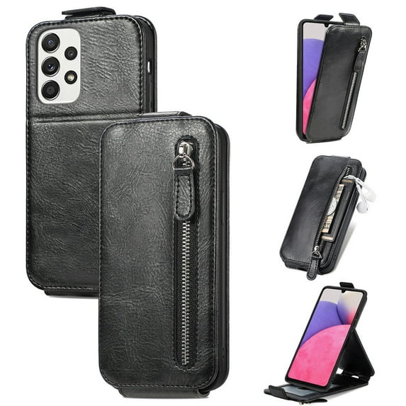 SaniMore for Samsung Galaxy A33 5G Magnetic Closure Top & Bottom Flip Wallet Case, Premium PU Leather Cover with Car Mount Card Slot & Adjustable Kickstand Full Body Protective Shell, Black