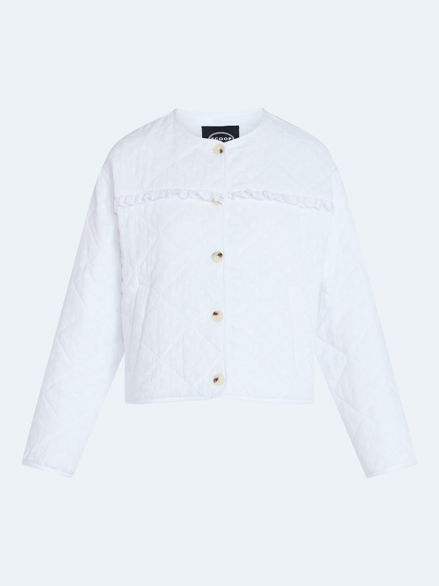 Scoop Women's Cotton Eyelet Jacket with Puff Sleeves, Sizes XS-XXL