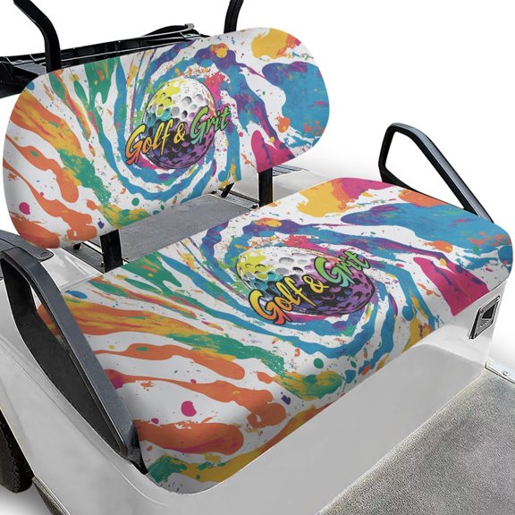 Pzuqiu Colorful Golf & Grit Golf Cart Seat Cover Set - 2 Piece Universal Breathable Washable Protective Cover for Golf Lovers