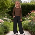 thumbnail image 2 of KVPLBQFD Girls 2 Piece Long Sleeve Fitted Basic Tees + Wide Leg Pant Outfits Kids Fall Fashion School Outfits Teens Y2k Sports Clothes 2026, 2 of 6