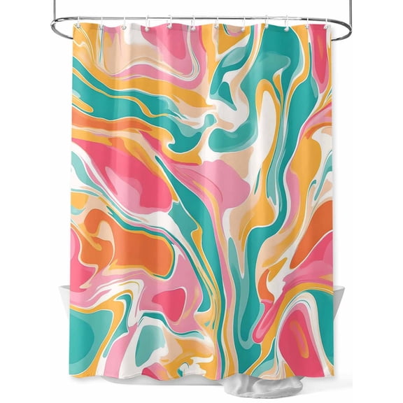 Impressionist Theme Shower Curtain Set ,Waterproof Fabric Shower Curtains Abstract Green Yellow Pink Gradient Shower Curtains for Bathroom,Bathroom Decor 54x"78"