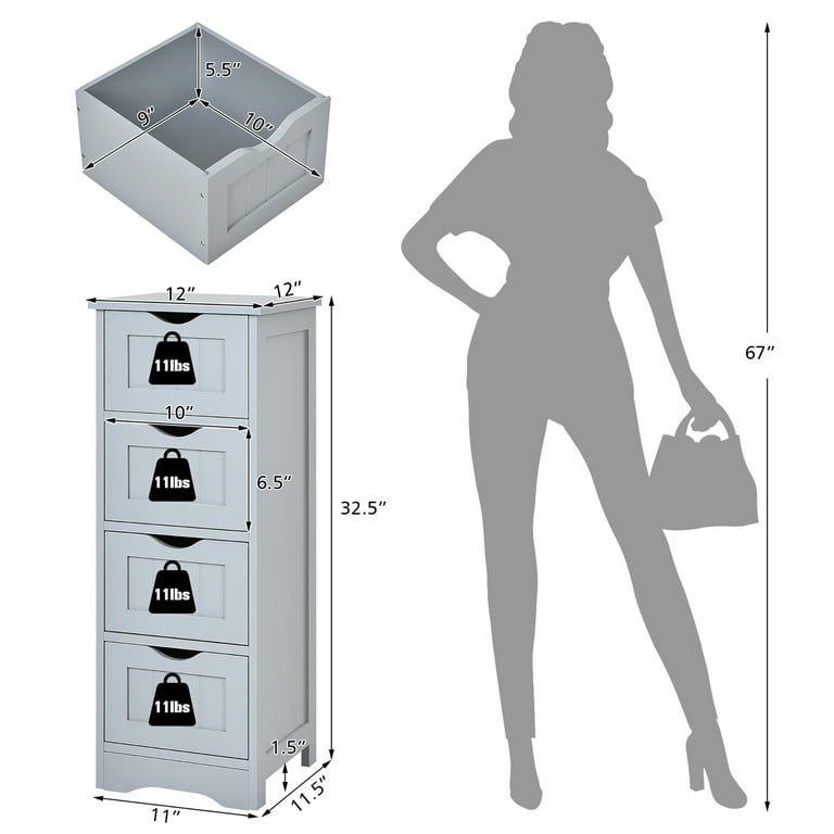 Costway Floor Storage Cabinet Bathroom Organizer Free Standing Drawers