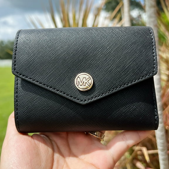 Michael Kors Jet Set Travel Medium Flap Bifold Wallet Black Leather
