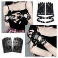 thumbnail image 2 of Women Fashion PU Leather Black Half Finger Gloves Cool Hollow Fingerless Gloves, 2 of 9