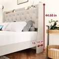 thumbnail image 5 of Full/Queen Bed Frame with Type-C & USB Ports, Upholstered Platform Bed Frame with Wingback & Button Tufted Headboard, Solid Wood Slats Support, No Box Spring Needed, Noise-Free, Khaki, 5 of 7