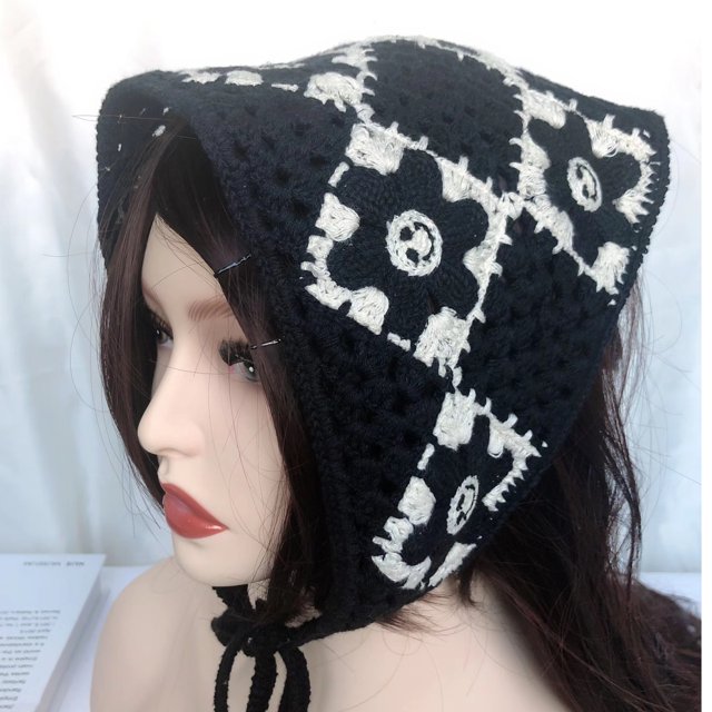 Banda para el cabello con bufanda de crochet con flores de moda europea y americana, estilo pastoral, banda para el cabello con forma triangular que combina con todo, accesorios para el cabello