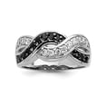 thumbnail image 1 of Solid 925 Sterling Silver Black and Clear CZ Cubic Zirconia Wavy Ring (8mm) - Size 6, 1 of 2