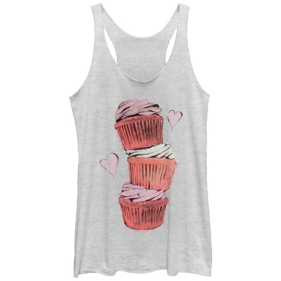 Women's Lost Gods Cupcake Tower  Racerback Tank Top White Heather Small