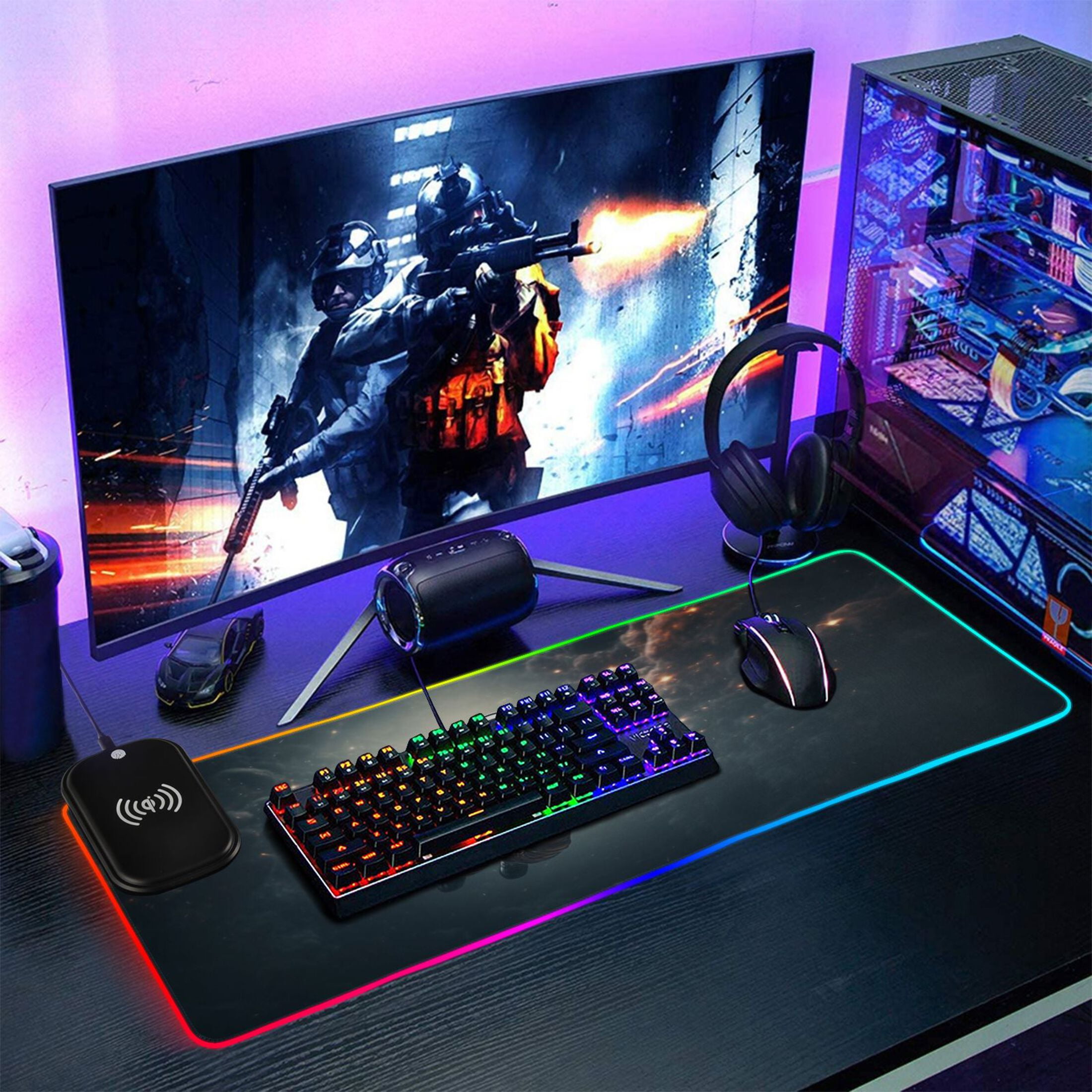 Wireless Charging Mouse Pad Large RGB Gaming Desk Mat 13 Light Modes Mousepad 31.5x11.8 Astronaut in Nebula