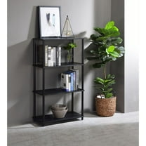 Black Metal & Synthetic Wood Bookshelf 4 Tier Shelf, 12" x 24" x 44", Industrial Style Bookcase