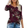 thumbnail image 1 of T-shirt Henley à Manches Courtes/longues pour Femmes, Décontracté, Basique, 1 of 2