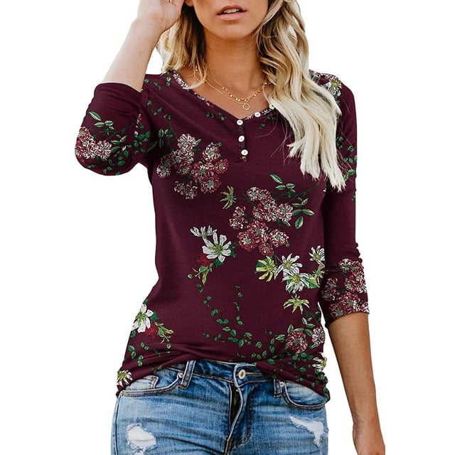 T-shirt Henley à Manches Courtes/longues pour Femmes, Décontracté, Basique