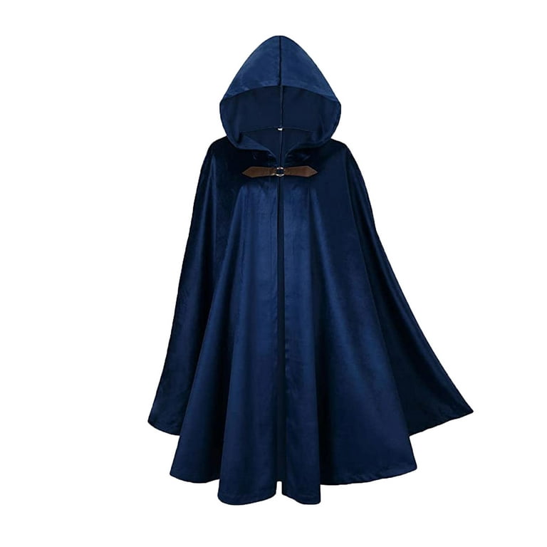 YYDGH Winter Cape for Women Warm Cloak with Hood Vintage Wool Blend Poncho  Cape Jacket Blue 3XL 