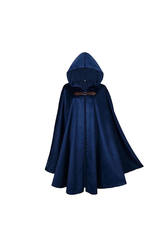 Winter Cape for Women Warm Cloak with Hood Vintage Wool Blend Poncho Cape Jacket Blue S