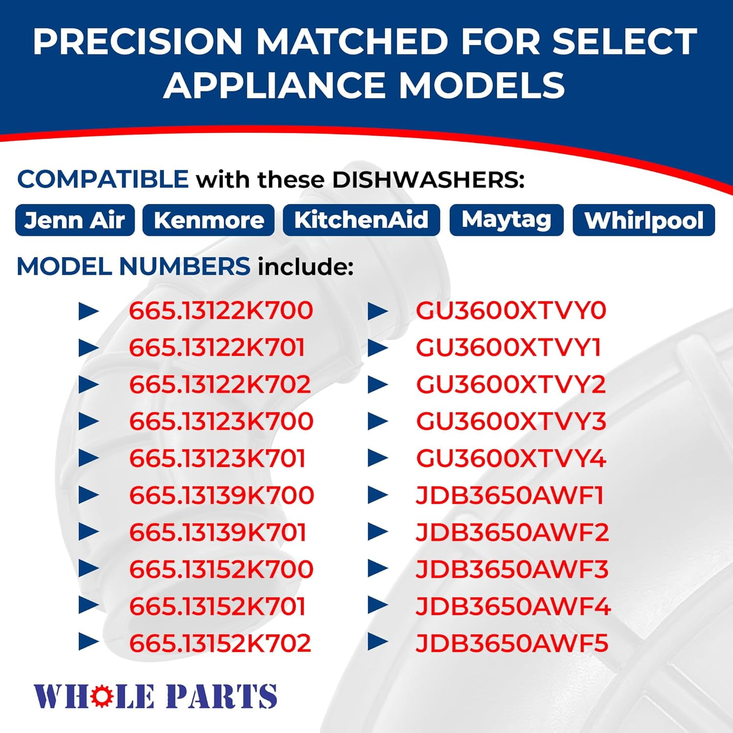 Whole Parts Dishwasher Pump Inlet Hose Part# 8579311 - Replacement and Compatible with Some Kitchen Aid, Maytag, Jenn Air, Kenmore and Whirlpool Dishwashers