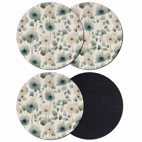 Watercolor Dandelion Coasters Set of 4, Absorbent Coasters for Drinks, Spring Floral Botanical Vintage Beige Coaster for Desk Coffee Table Protection, Home Decor House Warming Gifts 4"