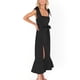 thumbnail image 3 of Vestido sin mangas para mujer, con cordones, tirantes en los hombros, dobladillo con volantes, cintura alta, cinturón, aberturas laterales, vestido de verano negro S, 3 of 5