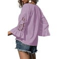 thumbnail image 5 of ZHYou Blouses for Women V Neck Pullover Lace Hollow 3/4 Sleeve Tops Summer Fall Business Casual Shirts,Purple,Size M, 5 of 8
