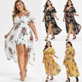 thumbnail image 5 of Jophufed Stylish Plus Size Women Floral Printed V Neck Flowy Bell Sleeve High Low Maxi Dress, 5 of 6