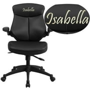 Flash Furniture Personalized Mid-Back Black Leather Executive Swivel Chair with Back Angle Adjustment and Flip-Up Arms