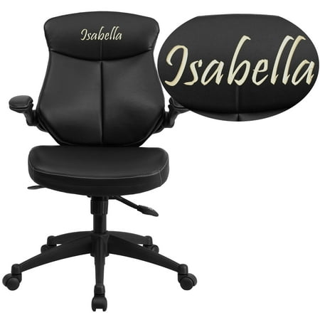Flash Furniture Personalized Mid-Back Black Leather Executive Swivel Chair with Back Angle Adjustment and Flip-Up Arms