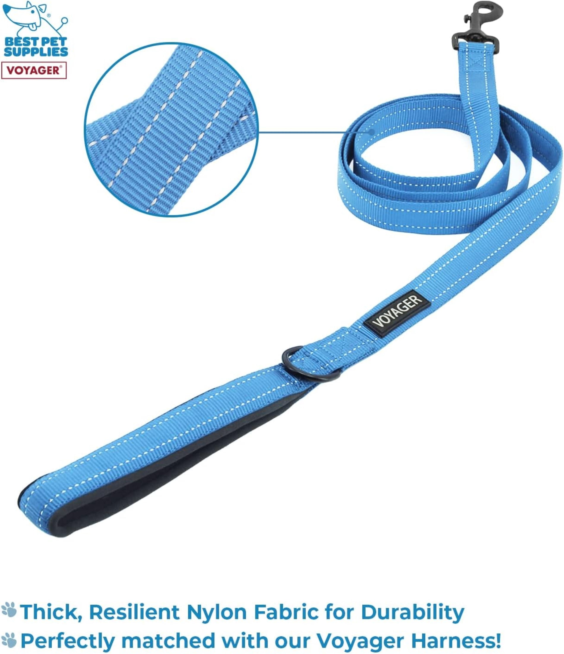 Voyager Step-In Lock Dog Harness & Reflective Leash Set w/ Neoprene Handle 6ft - For Small to Large Breed Dogs/ Cats, Cute & Heavy-Duty for Walking, Running & Training - Baby Blue Trim, XXXS
