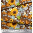 thumbnail image 2 of Soimoi Rayon Crepe Fabric Leaves & Sunflower Floral Print Sewing Fabric Yard 46 Inch Wide, 2 of 3