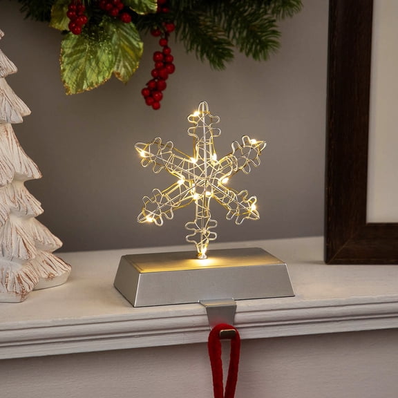 Northlight LED Lighted Wire Snowflake Christmas Stocking Holder - 6.25" - Silver
