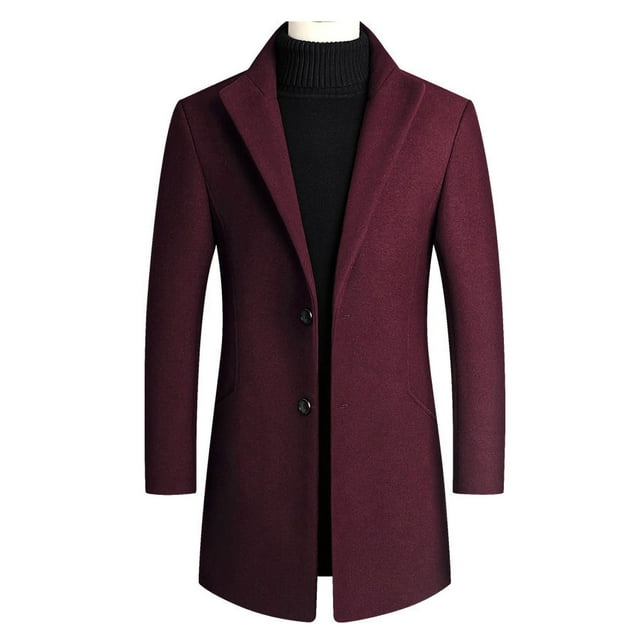 Innerwin Manteaux Trench à Col Rabattu Veste Homme Manches Longues Manteau d'Affaires Rouge Vin 2TG