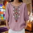 thumbnail image 6 of Women's T Shirts Solid Pleated Cotton Linen Top Casual Loose Fit Daily Shirts & Tees, 6 of 7