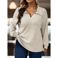 thumbnail image 3 of NISVIYA Oversized Workout Shirts for Women Casual Solid Color Tops Fashion Ribbed Blouses Basic Classic Lapel V Neck Sweaters, 3 of 5