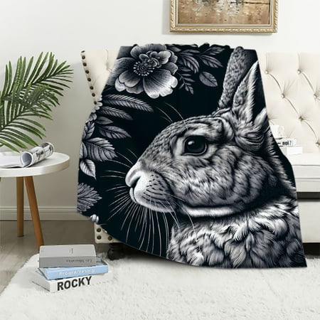 BCIIG Rabbit Flowers Leaves Soft Flannel Blanket Lightweight Throw Blanket for All Seasons Living Room Sofa Decor Gifts – Super Soft Blanket for All Seasons Mother s Day Long-Lasting Blanket 40x50in