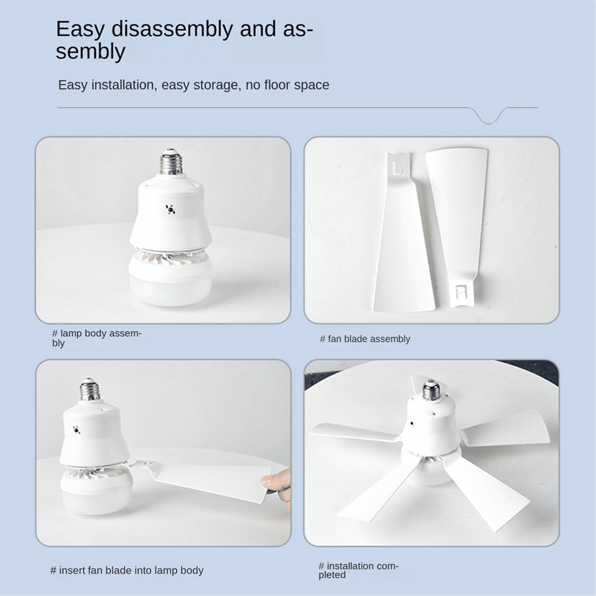 Socket Fan Light Small Ceiling Fan with Light and Remote, Screw in Ceiling Fan Light for E27 Base, for Bedroom Kitchen