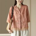 thumbnail image 4 of Womens Summer Tops Women's T-Shirts Embroidered Cardigan Shirt For Women Design Slim Fit Blouse With Patchwork Details Stylish Top Orange 3XL, 4 of 5