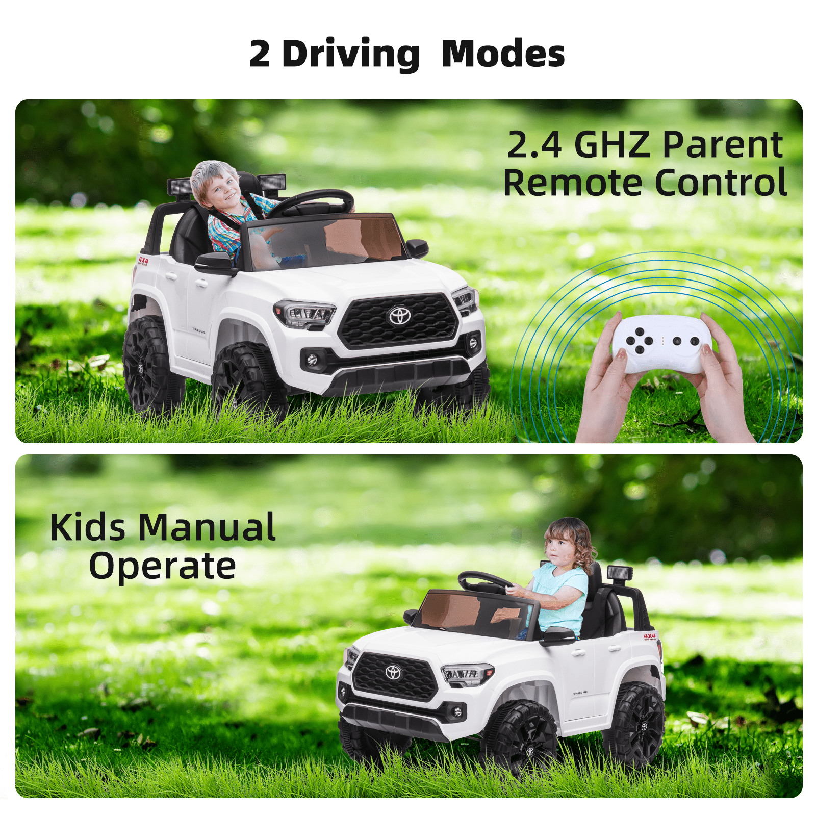 Officially Licensed Toyota Tacoma Car, 12V Battery Powered Electric Car with Remote Control, Spring Suspension Safety Belt, 2-Speed Ride On Toy Car with Headlights, for 37-96 Months